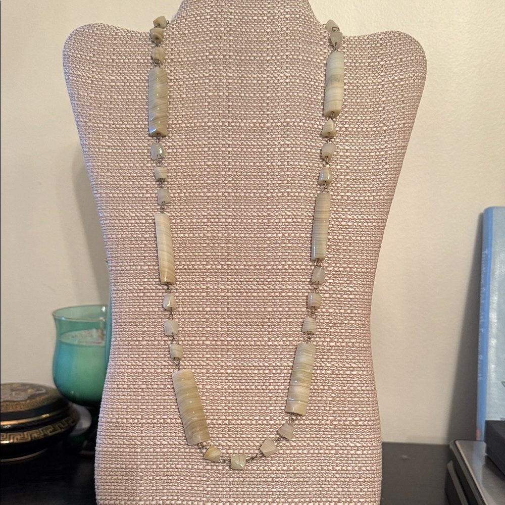 vintage hand-carved banded agate bead necklace